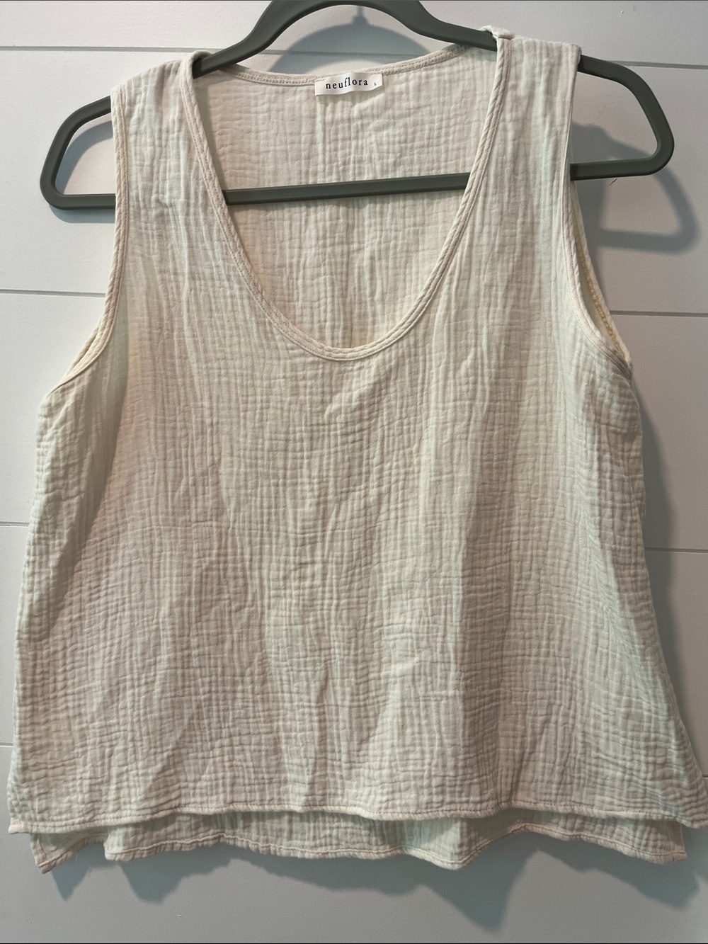 Neuflora Cream Cotton Gauze Scoop-Neck Tank Top